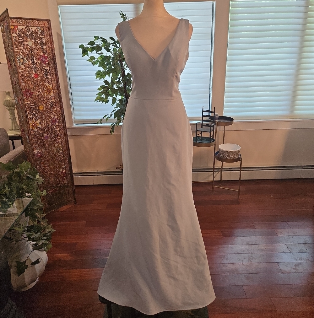 Revelry Draped Open Back V-Neck Mermaid Full Length Formal Gown Glam Blue 8